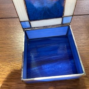Vintage stained glass jewelry box signed by the artist hand etched Butterfly